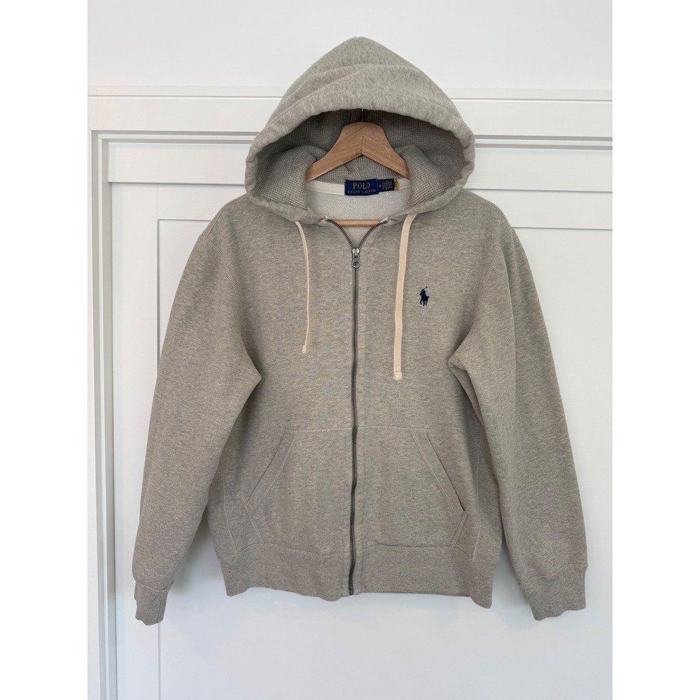 Polo Ralph Lauren Mens Full Zip Hoodie Heather Grey Waffle Lined Medium